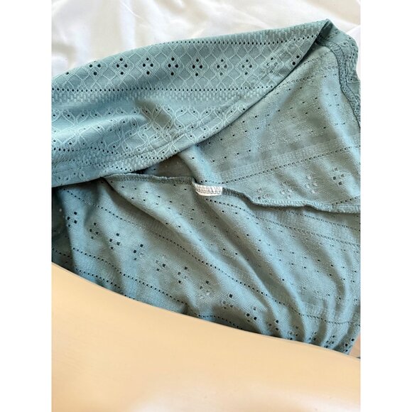 Strapless Teal Green Maxi Dress Ruched Front Eyelet Lace Detail CHICME Brand Siz - Picture 6 of 6